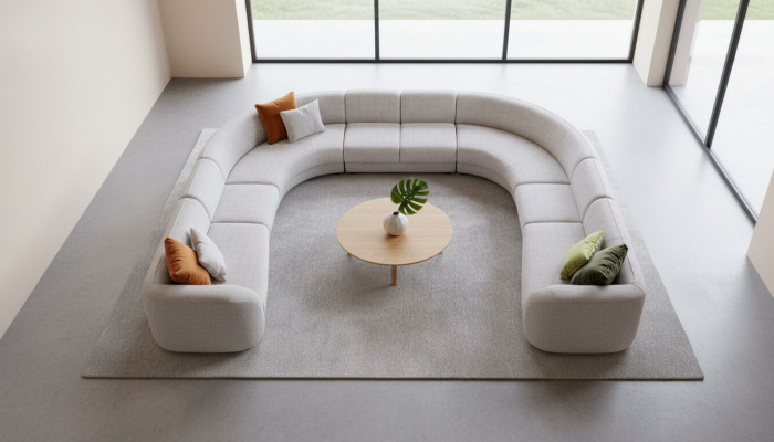 Divano a L angolare design villa, stile in tessuto grigio.