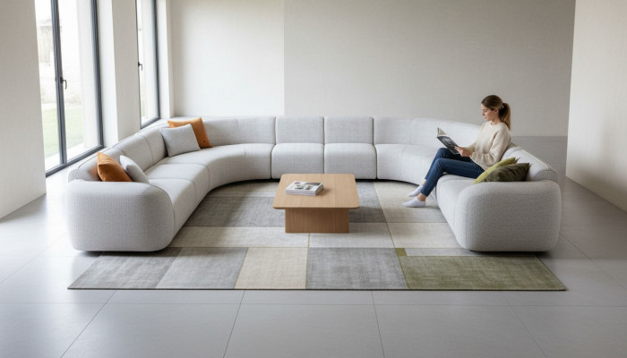 Divano a forma di U design lussuoso per salotto moderno, tessile divano d'angolo.