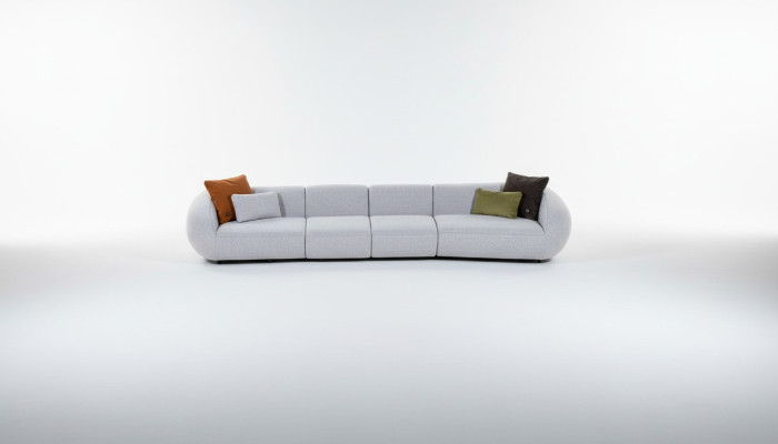 Divano da soggiorno a sei posti imbottito, lusso, designer, tessuto.