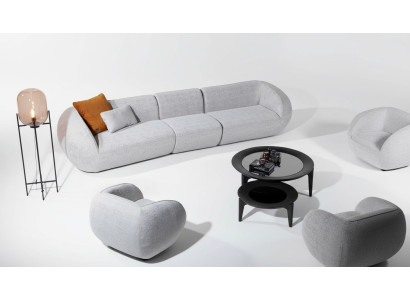 Set di mobili da soggiorno: divano a cinque posti, poltrona, mobili imbottiti, design del divano in 2 pezzi.