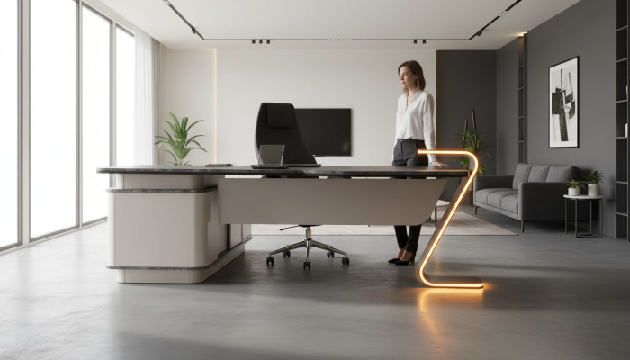 Scrivania illuminata a LED, design, tavolo per l'arredamento d'ufficio 250cm.