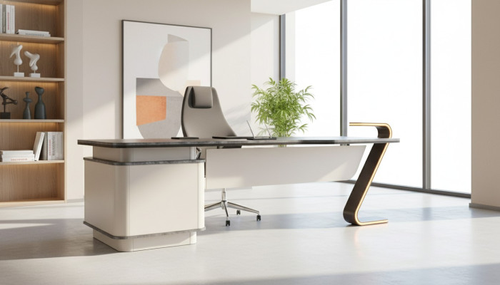 Scrivania illuminata a LED, design, tavolo per l'arredamento d'ufficio 250cm.