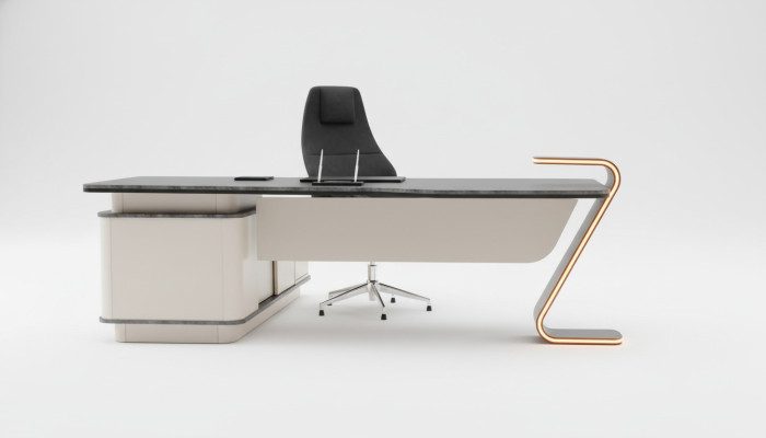 Scrivania illuminata a LED, design, tavolo per l'arredamento d'ufficio 250cm.