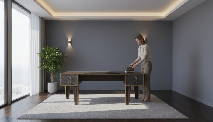 Scrittoio con cassetti, arredamento da ufficio tavolo di lusso 220x95.