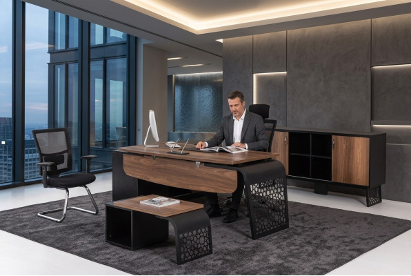 Scrivania d'angolo per ufficio Mobili da ufficio Tavolo del capo Arredamento d'ufficio design Tavolo