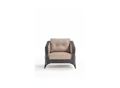 Beige poltrona studio in tessuto di lusso, poltrona con schienale inclinabile.