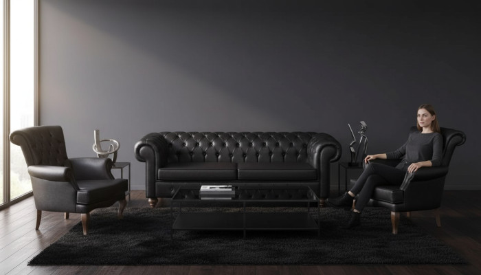 Set di divani Chesterfield neri Arredamento completo per ufficio Mobili moderni
