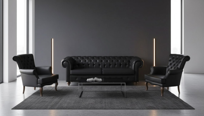 Set di divani Chesterfield neri Arredamento completo per ufficio Mobili moderni