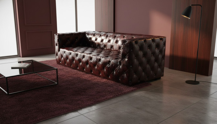 Divano Chesterfield 3 posti in pelle di lusso marrone 250 cm.