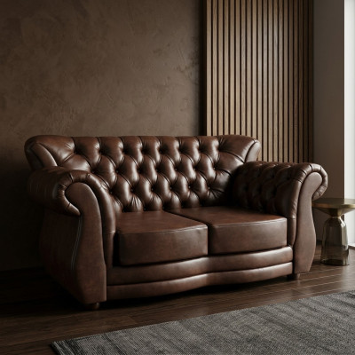 Divano Chesterfield lussuoso divano 2 posti in pelle marrone.
