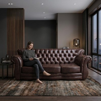 Divano Chesterfield in pelle a 3 posti - Divani di lusso marrone.