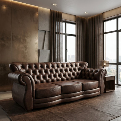 Divano Chesterfield in pelle a 3 posti - Divani di lusso marrone.