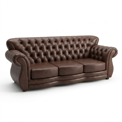 Divano Chesterfield in pelle a 3 posti - Divani di lusso marrone.