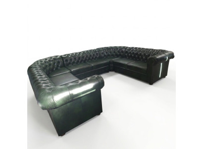 Divano ad angolo Chesterfield a forma di U, divano in pelle angolare, divano in pelle moderno nuovo.