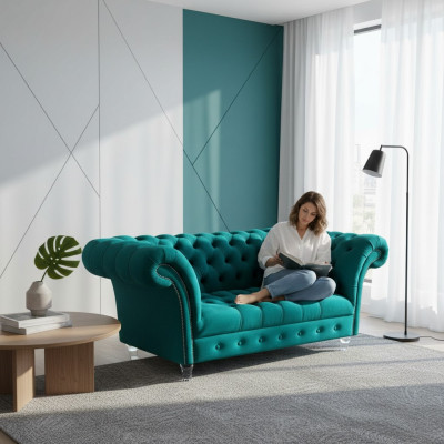 Chesterfield divano di lusso 2 posti in tessuto Blu Divani Verde divani
