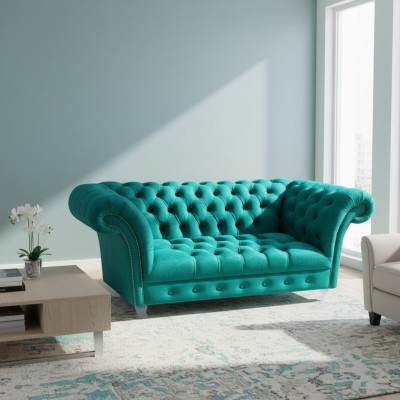 Chesterfield divano di lusso 2 posti in tessuto Blu Divani Verde divani