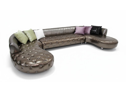 Divano ad angolo Chesterfield a forma di U, divano di lusso, salotto d'angolo oro.