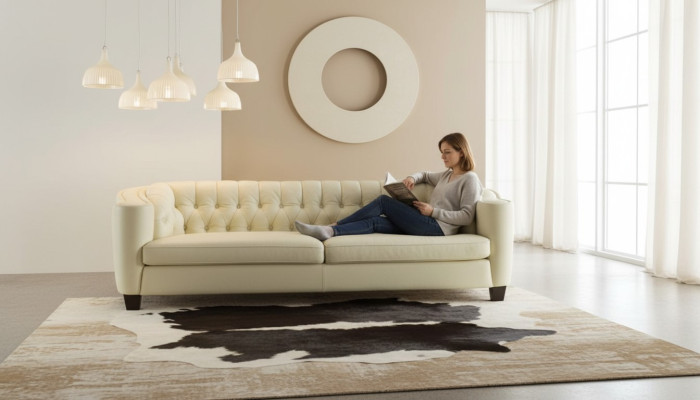 Divano Chesterfield di lusso a 4 posti in ecopelle bianca, moderno.