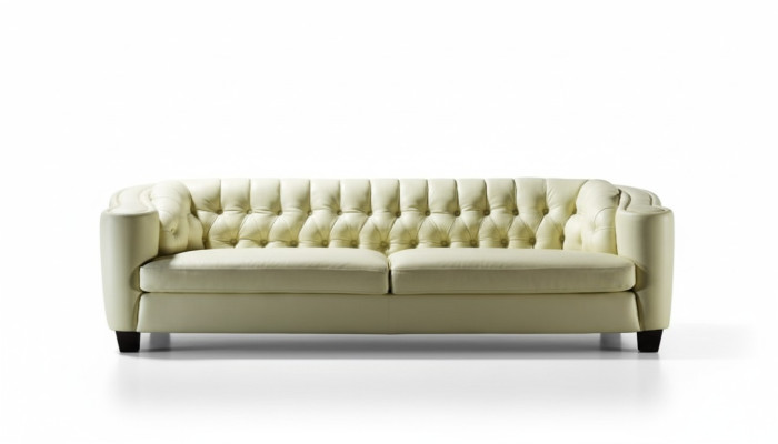 Divano Chesterfield di lusso a 4 posti in ecopelle bianca, moderno.