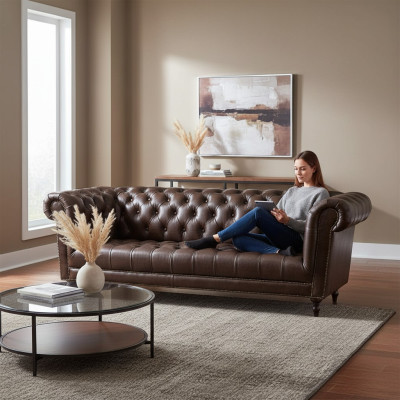 Divano 4 posti Chesterfield divano di lusso 245cm in pelle divano mobili