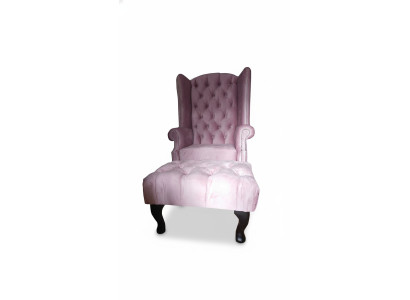Chesterfield poltrona con poggiapiedi velluto rosa seduta lounge relax club