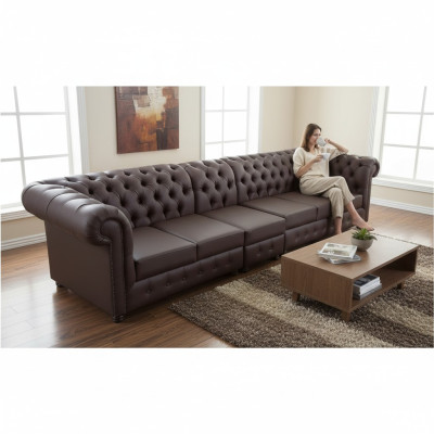 Chesterfield Grande Divano Sofa in pelle xxl Divani Extra Large Marrone Divano 6 Posti