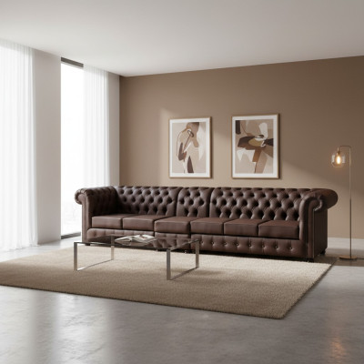 Chesterfield Grande Divano Sofa in pelle xxl Divani Extra Large Marrone Divano 6 Posti