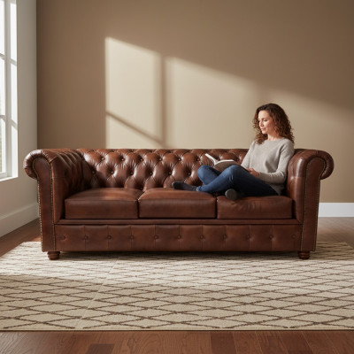 Divano Chesterfield di lusso 3 posti, divani lounge, divano 230 cm in tessuto.