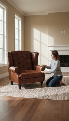 Lussuosa poltrona Chesterfield in pelle marrone, divano moderno.
