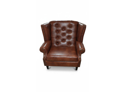 Lussuosa poltrona Chesterfield in pelle marrone, divano moderno.