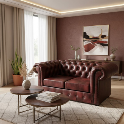 Divano Chesterfield 2 posti in pelle Lounge Divani Divani Marrone Moderno