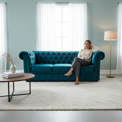 Divano Chesterfield 3 posti in tessuto blu divani moderni