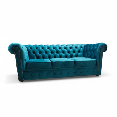 Divano Chesterfield 3 posti in tessuto blu divani moderni