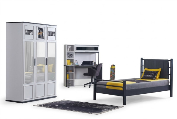 Stanza dei bambini Camera da letto Mobili Set completo Camera per ragazzi Nero Bianco 3 pezzi.