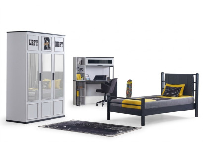 Stanza dei bambini Camera da letto Mobili Set completo Camera per ragazzi Nero Bianco 3 pezzi.