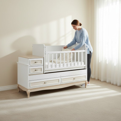 Lettino per bambini Letto da bambino Set di biancheria da letto Con cassetto bianco nella cameretta moderna