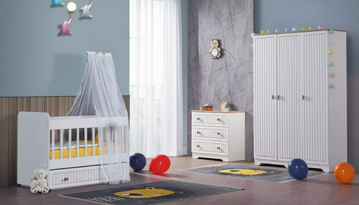 Camera completa per bambini Armadio Letto Camera da letto per bambini Comò 3 pezzi.