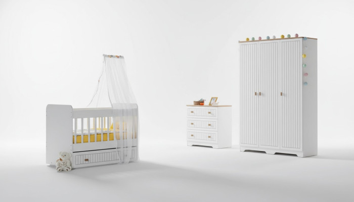 Camera completa per bambini Armadio Letto Camera da letto per bambini Comò 3 pezzi.