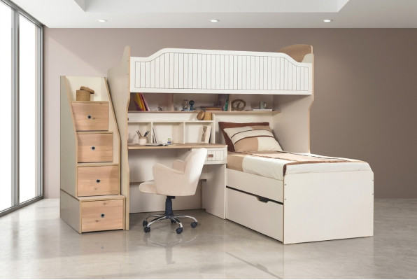 Letto a castello a soppalco con scrivania Due letti.   Traduzione in italiano: Letto a castello in alto con scrivania Due letti.