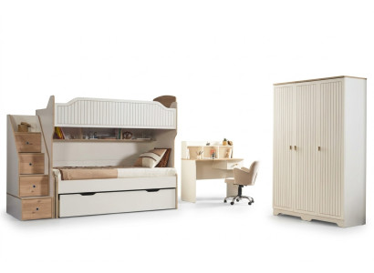 Camera per bambini Letto a castello Set a soppalco Scrivania Armadio 3 pezzi.