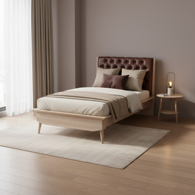 Letto loft in legno Chesterfield 100x200 cm. Struttura del letto con testata imbottita.