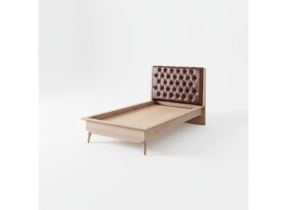 Letto loft in legno Chesterfield 100x200 cm. Struttura del letto con testata imbottita.