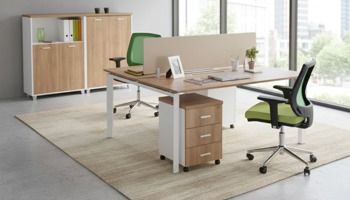 Moderno tavolo da studio in legno per ufficio, mobili di lusso marroni.