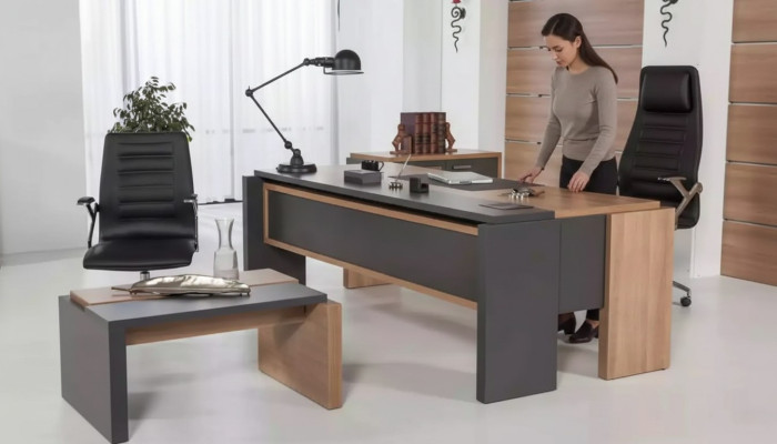 Scrivania di lusso in legno design arredamento ufficio mobili 206x102cm.