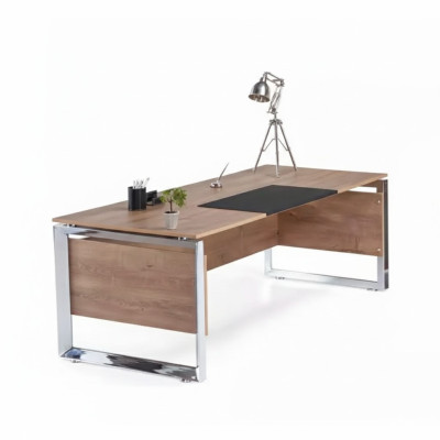 Scrivania marrone moderna, mobili per ufficio in legno, design per lo studio, stile.