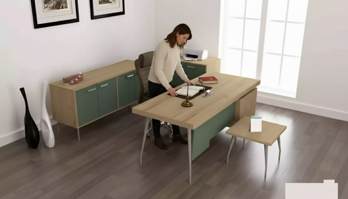 Arredamento per ufficio 4 pezzi. Set scrivania armadietto schedario comodino tavolino