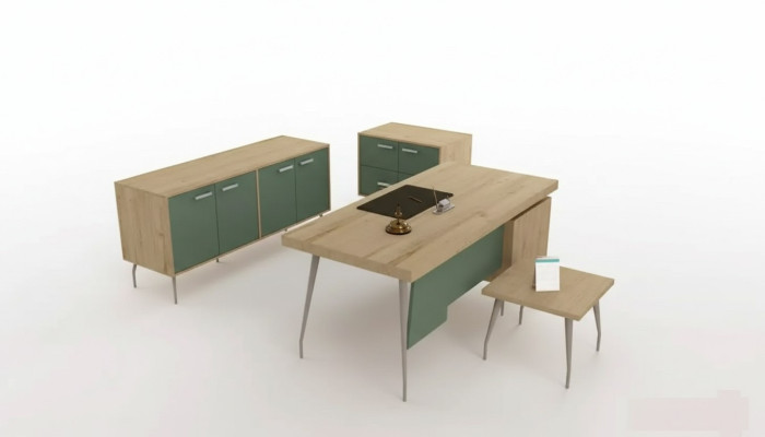 Arredamento per ufficio 4 pezzi. Set scrivania armadietto schedario comodino tavolino
