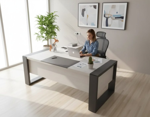 Moderno scrivania bianca, design mobili da ufficio in legno, tavolo per studio.