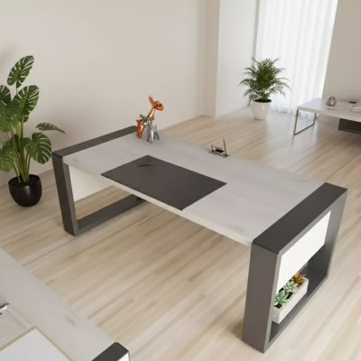 Moderno scrivania bianca, design mobili da ufficio in legno, tavolo per studio.