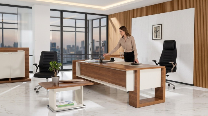 Chef Tavolo Scrivania Marrone Ufficio Tavoli Set Arredamento Ufficio 3 pezzi Completo